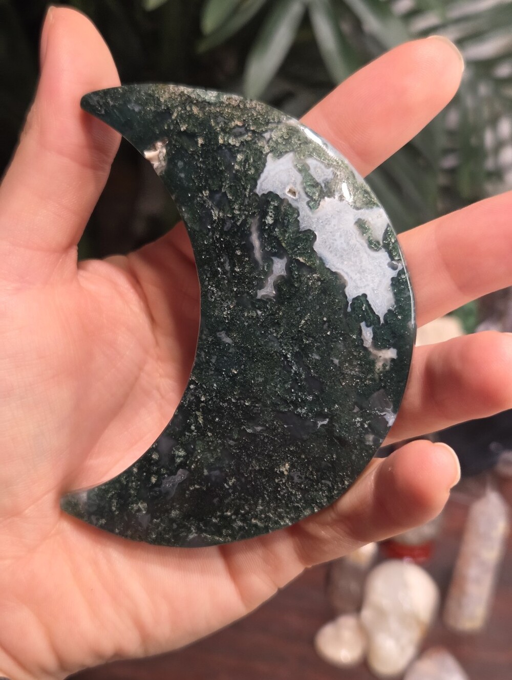 Moss Agate Crescent Moon - Picture 7 of 16